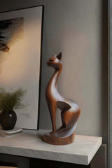 Wooden Cat Sculpture Animal Wood Carving Hand Carving Wooden Art Animal Wood Sculpture Animal Crafts