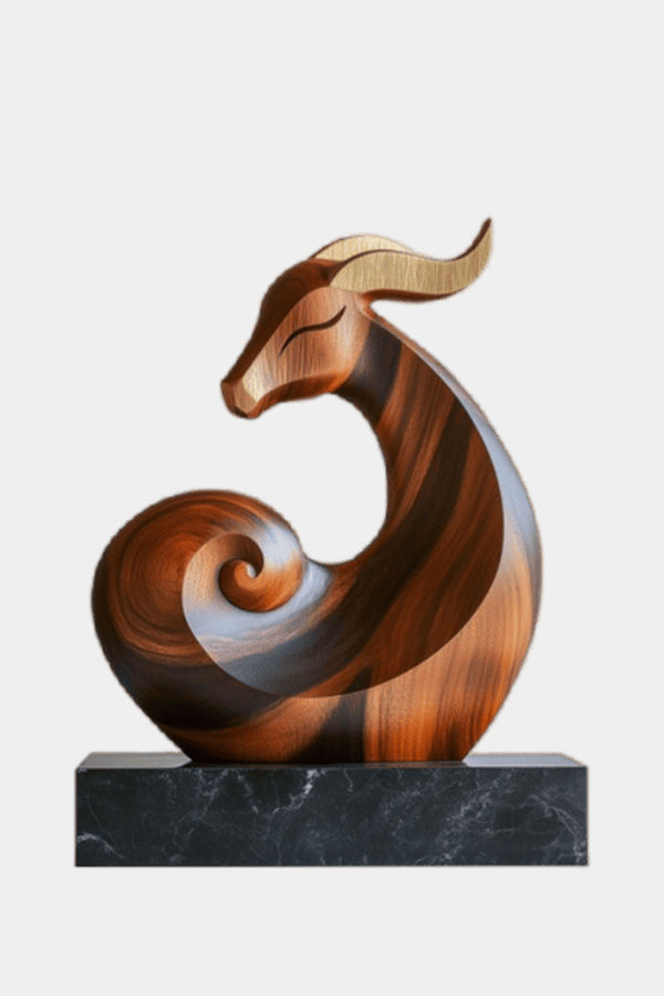 Wooden Carved Animals Wooden Sculptures Art Abstract Wooden Ram Statue
