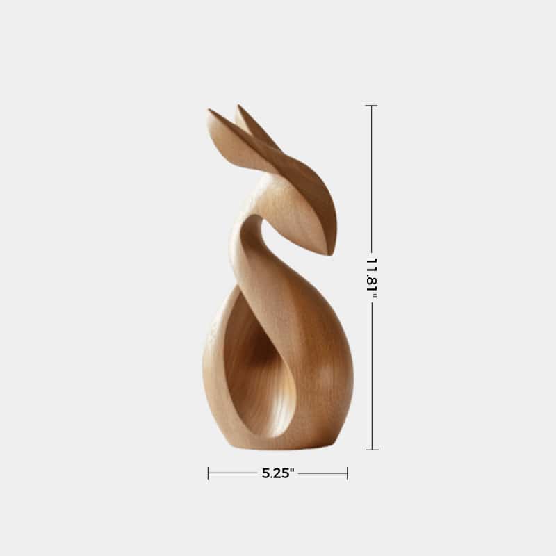 Abstract Wooden Animal Rabbit Sculpture Handcrafted Minimalist Decor