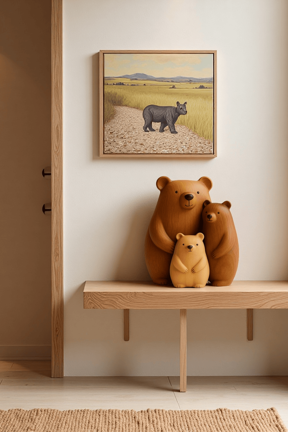 Abstract Wooden Bear Sculpture Handcarved Modern Animal Wood Sculpture