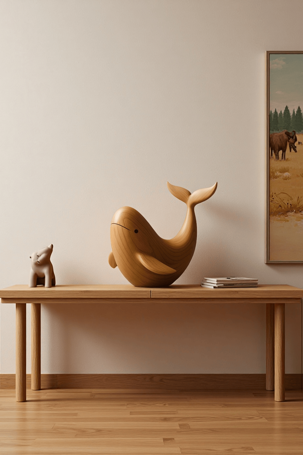Modern Wooden Fish Sculpture Abstract Handcarved Decor Piece Wood Art