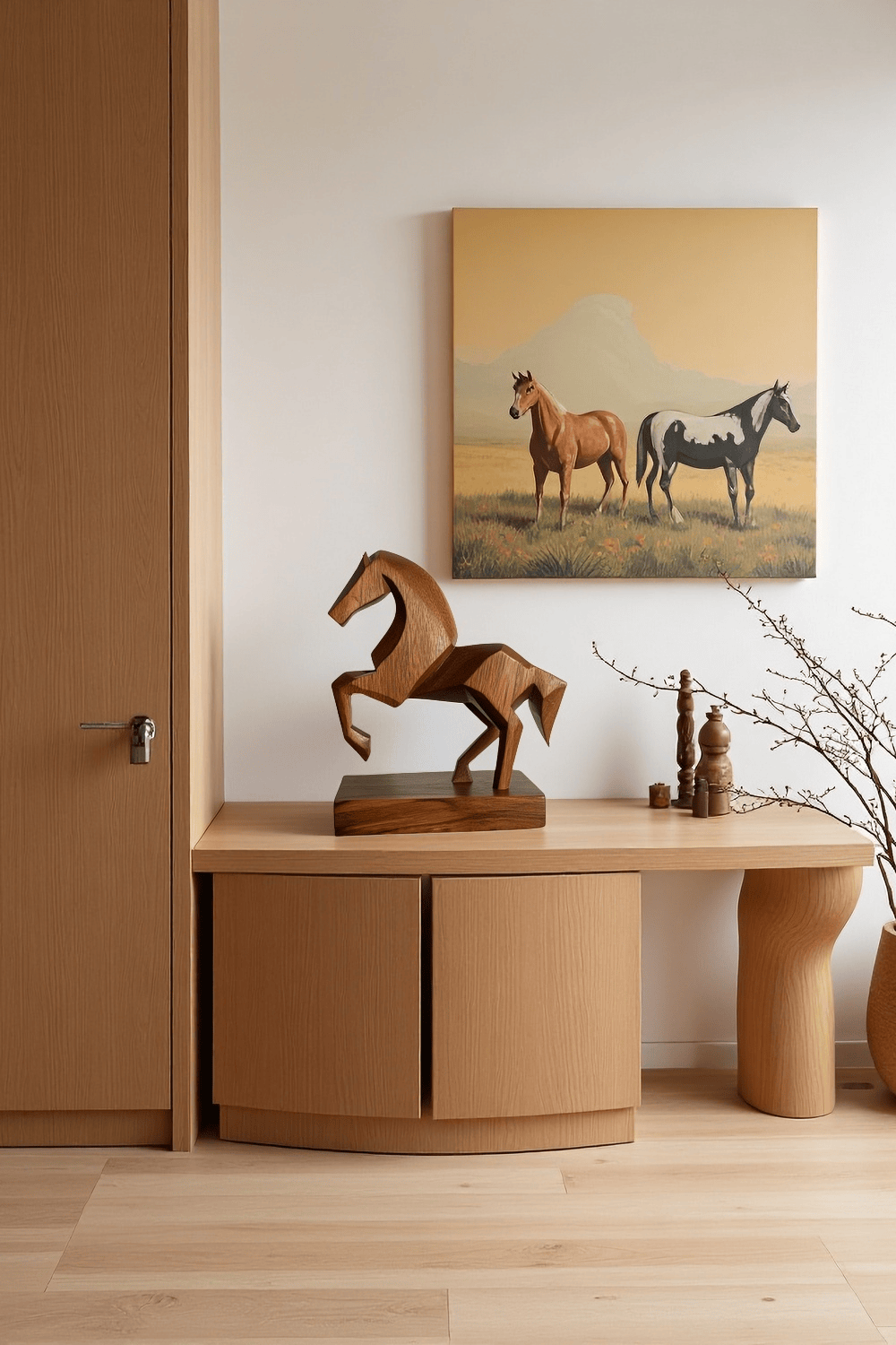 Abstract Wooden Horse Sculpture Animal Wood Sculpture Decor for Home