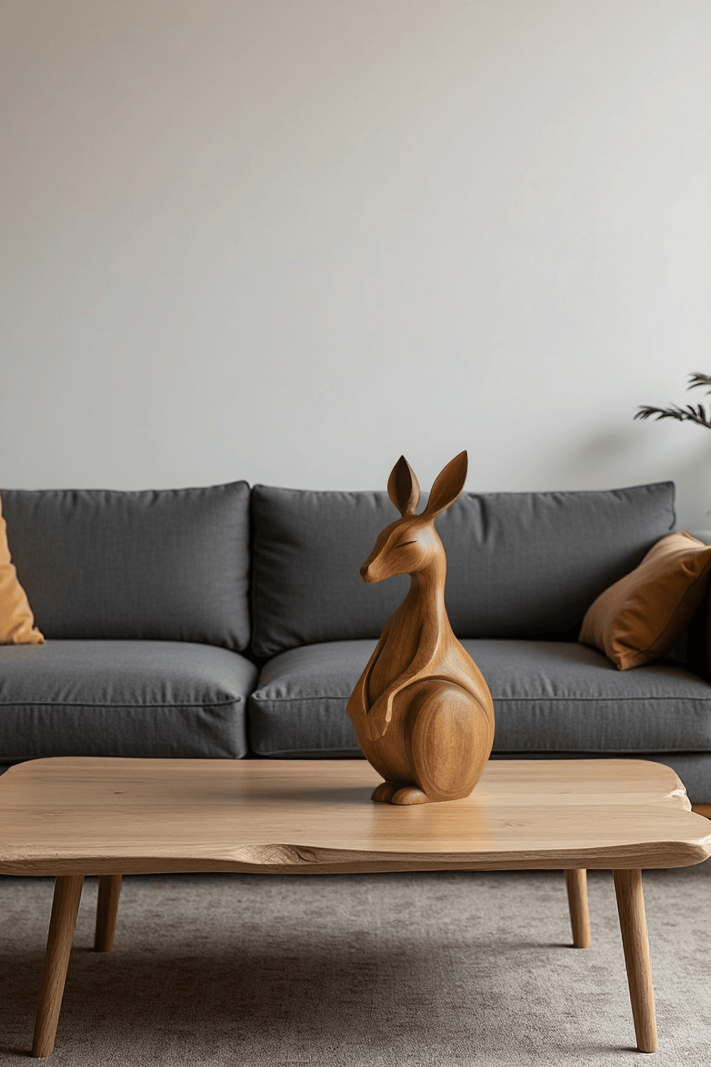 Handcrafted Wooden Kangaroo Sculpture Animal Wood Sculpture Decor Modern Homes