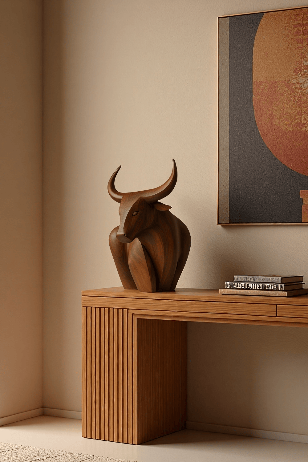 Handcrafted Wooden Bull Sculpture Bull Statue Wood Animal Figurines Art