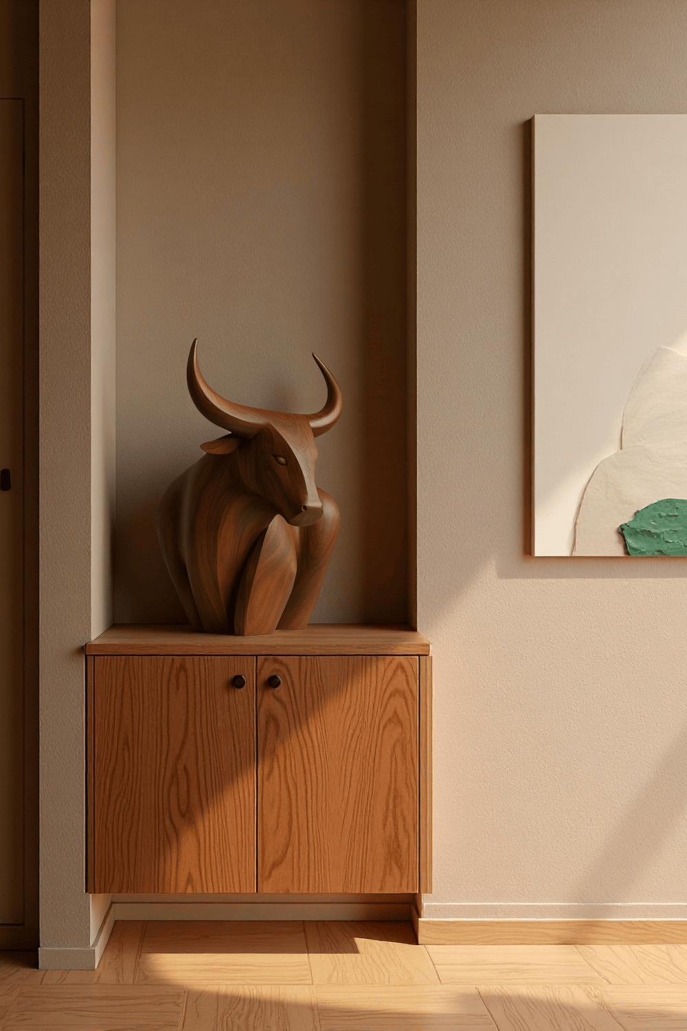 Handcrafted Wooden Bull Sculpture Bull Statue Wood Animal Figurines Art
