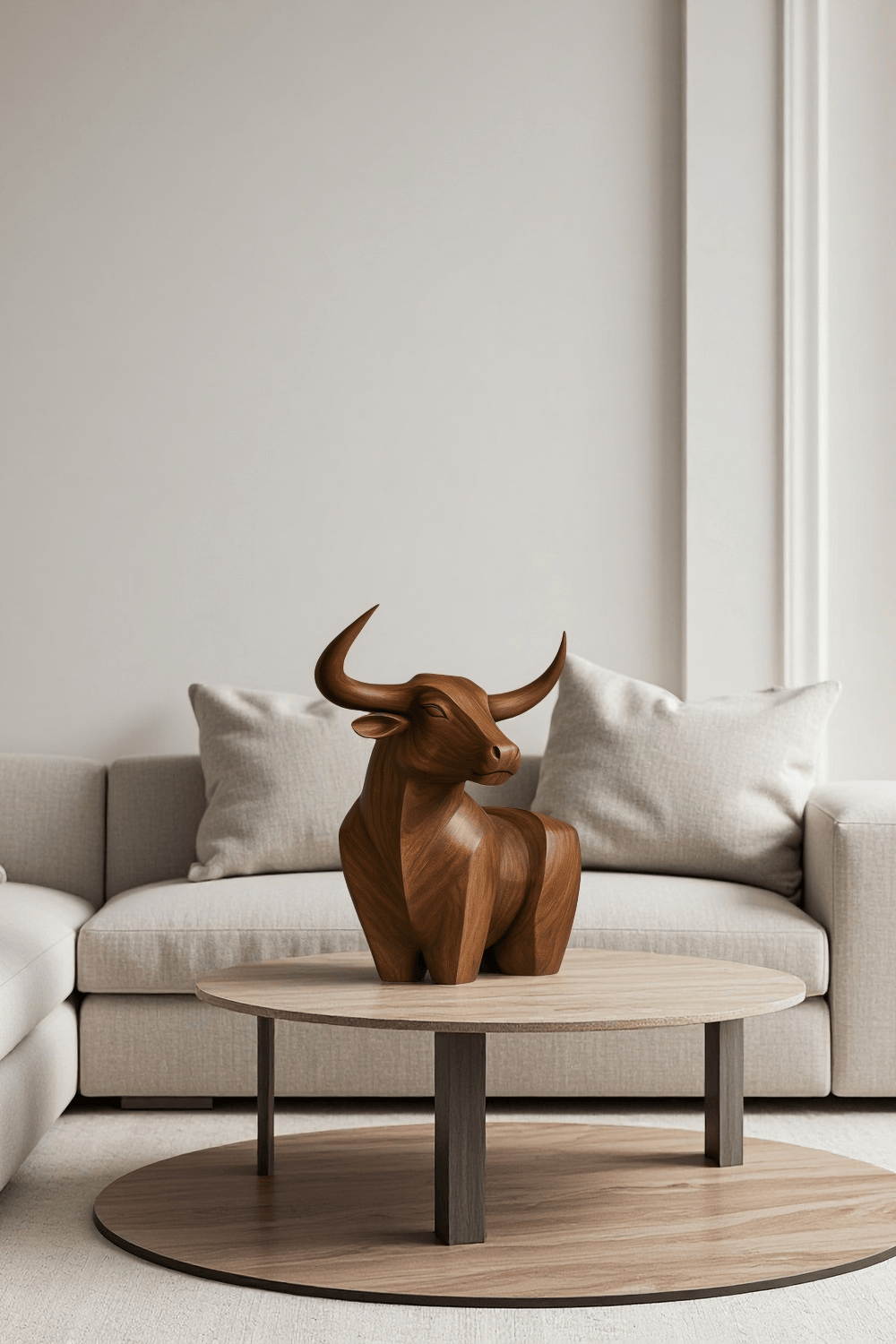 Handcrafted Wooden Bull Sculpture Bull Statue Wood Animal Figurines Art