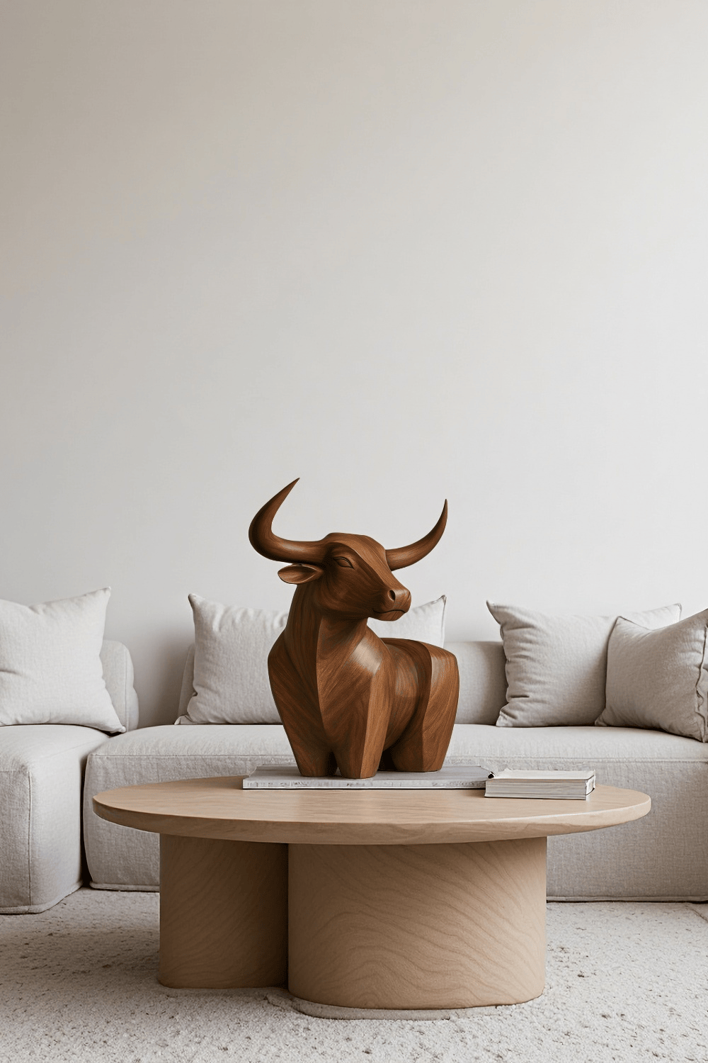Handcrafted Wooden Bull Sculpture Bull Statue Wood Animal Figurines Art