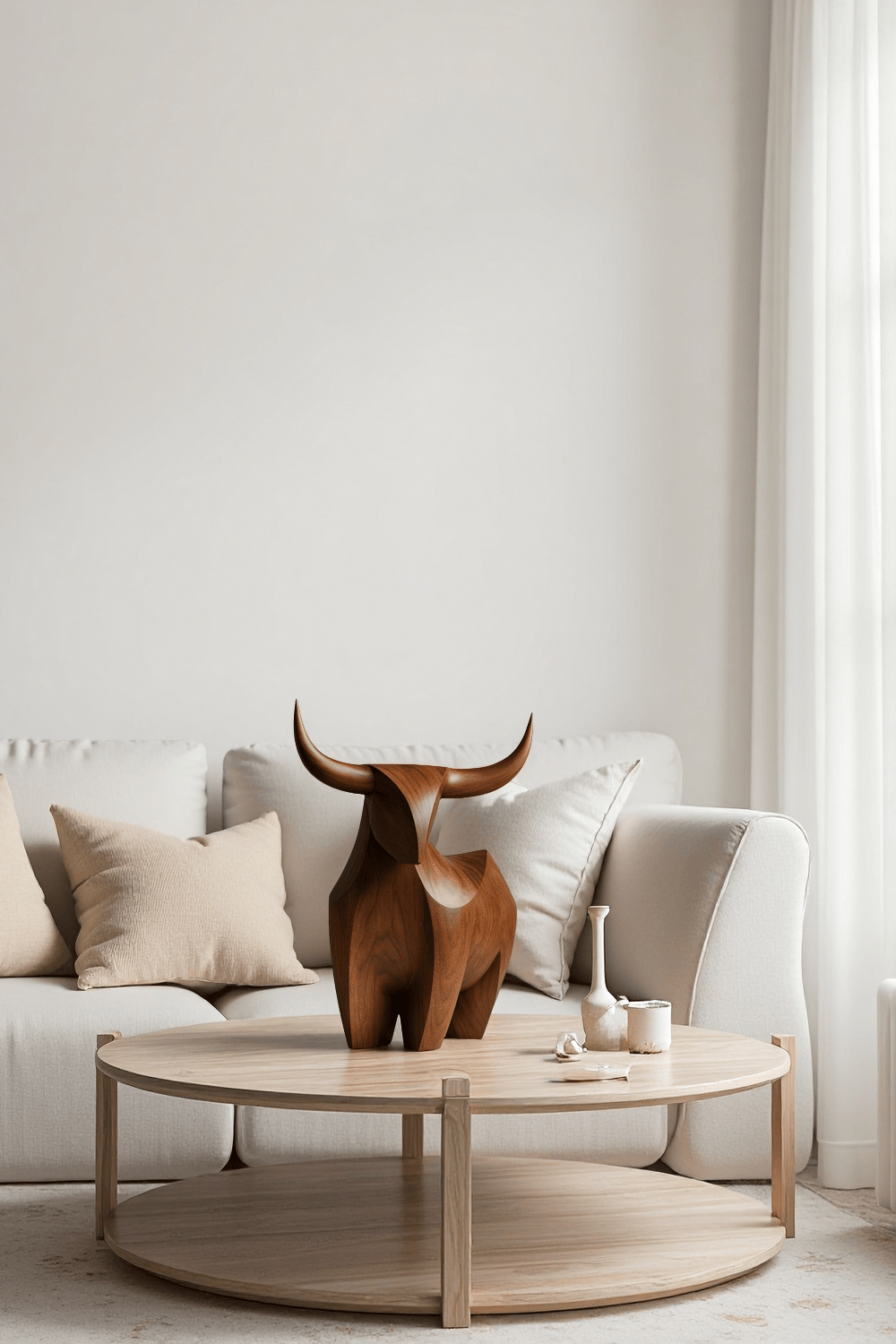 Handcrafted Wooden Bull Sculpture Bull Statue Wood Animal Figurines Art