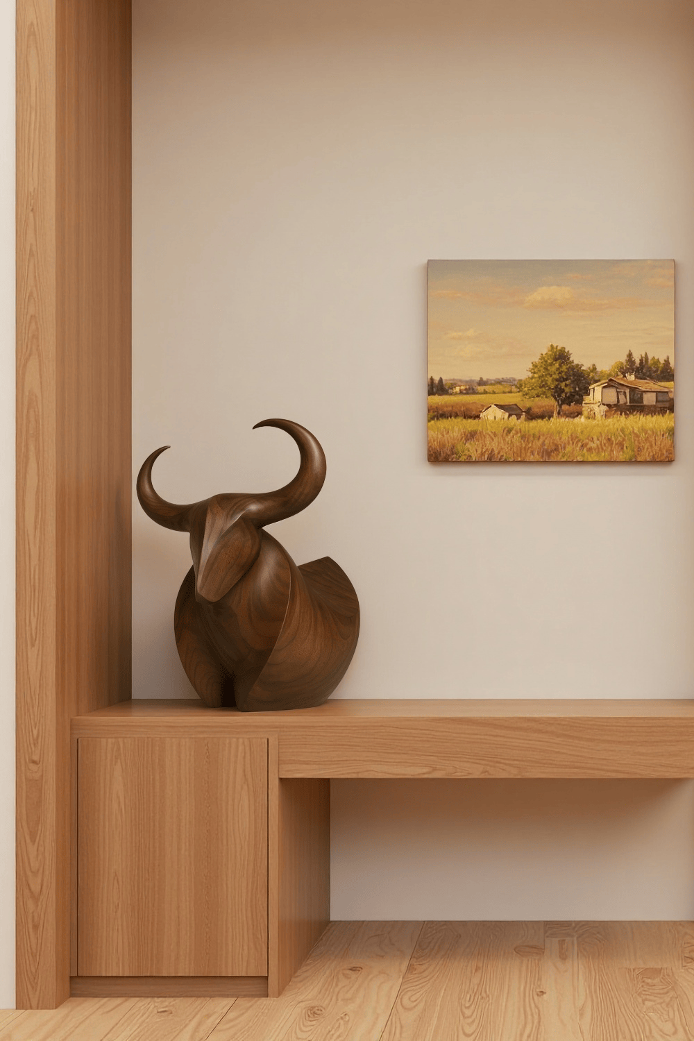 Handcrafted Wooden Bull Sculpture Bull Statue Wood Animal Figurines Art