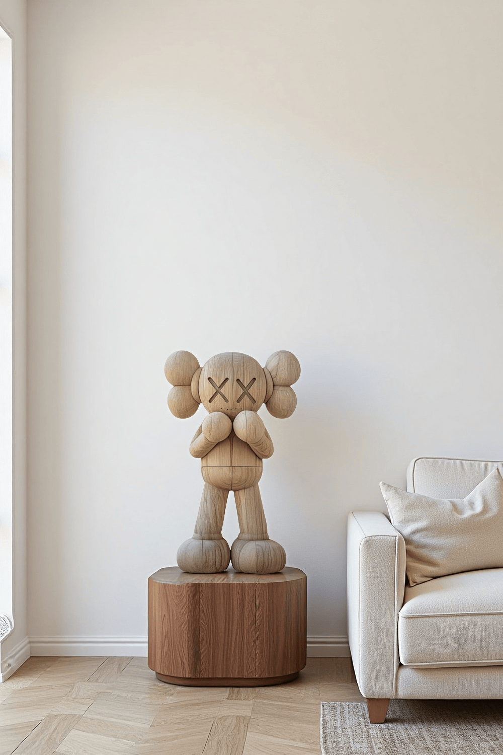 Handcrafted Wooden Kaws Style Sculpture Modern Wood Sculpture Art Decor