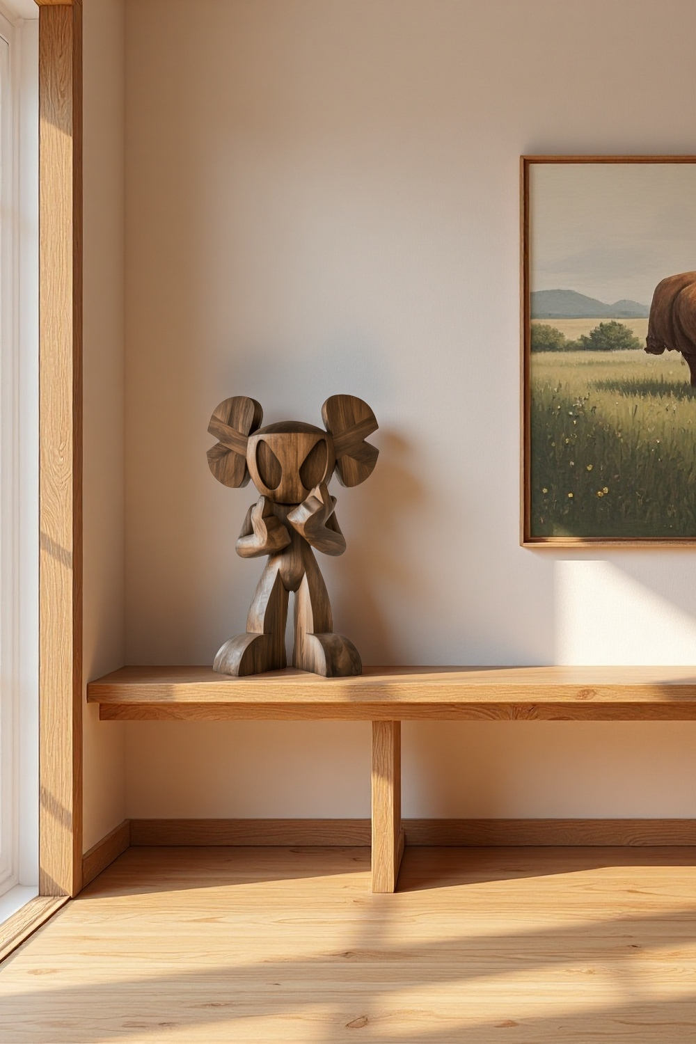 Wooden KAWS Figure Handcrafted Wooden Sculpture Art Modern Home Deco