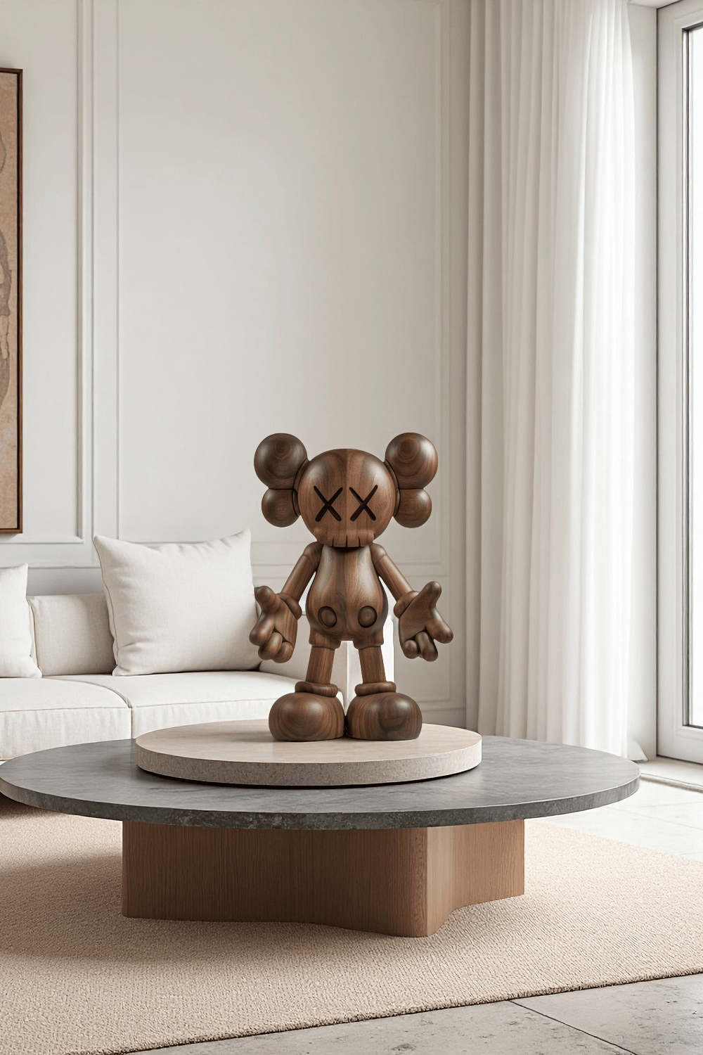 Wooden KAWS Figure Handcrafted Wooden Sculpture Art Modern Home Deco