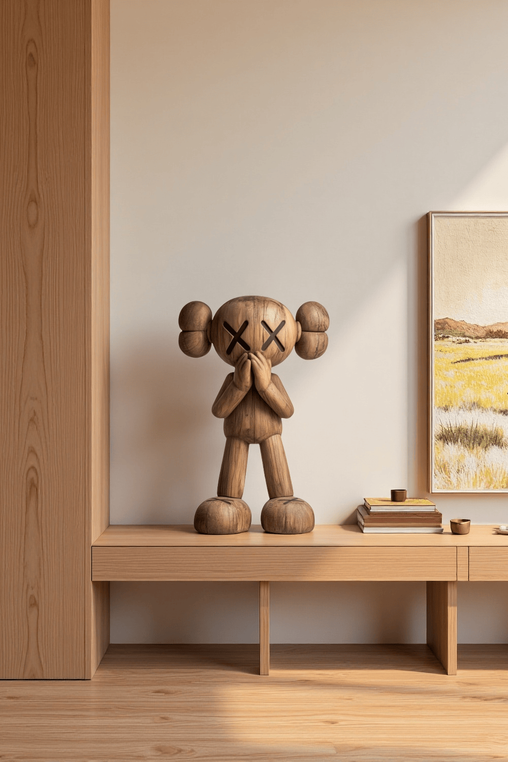 Wooden Kaws Sculpture Wood Kaws Figure Handmade Kaws Wooden Statue Art