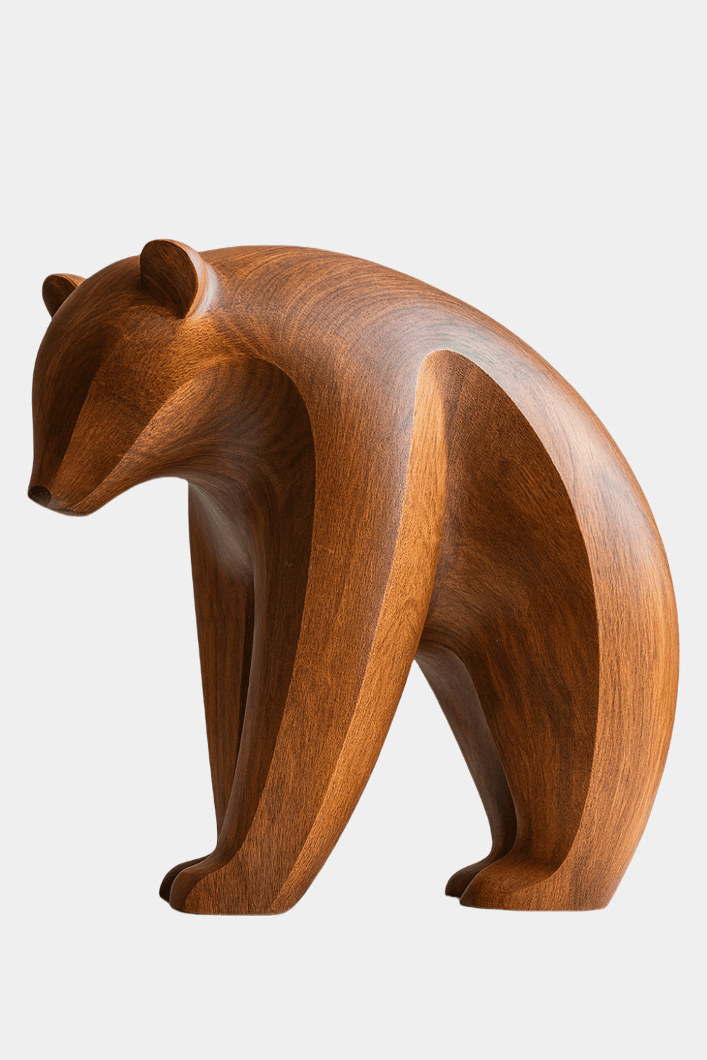Abstract Wooden Bear Sculpture Handcarved Modern Animal Wood Sculpture