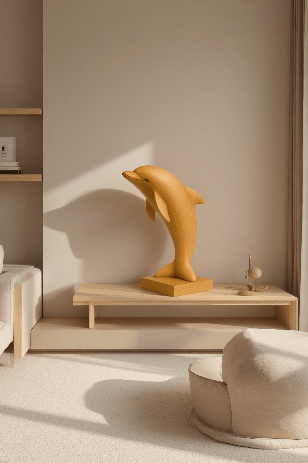 Handcrafted Wooden Dolphin Sculpture Minimalist Home Decor Ocean Art