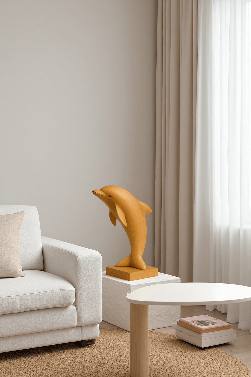 Handcrafted Wooden Dolphin Sculpture Minimalist Home Decor Ocean Art