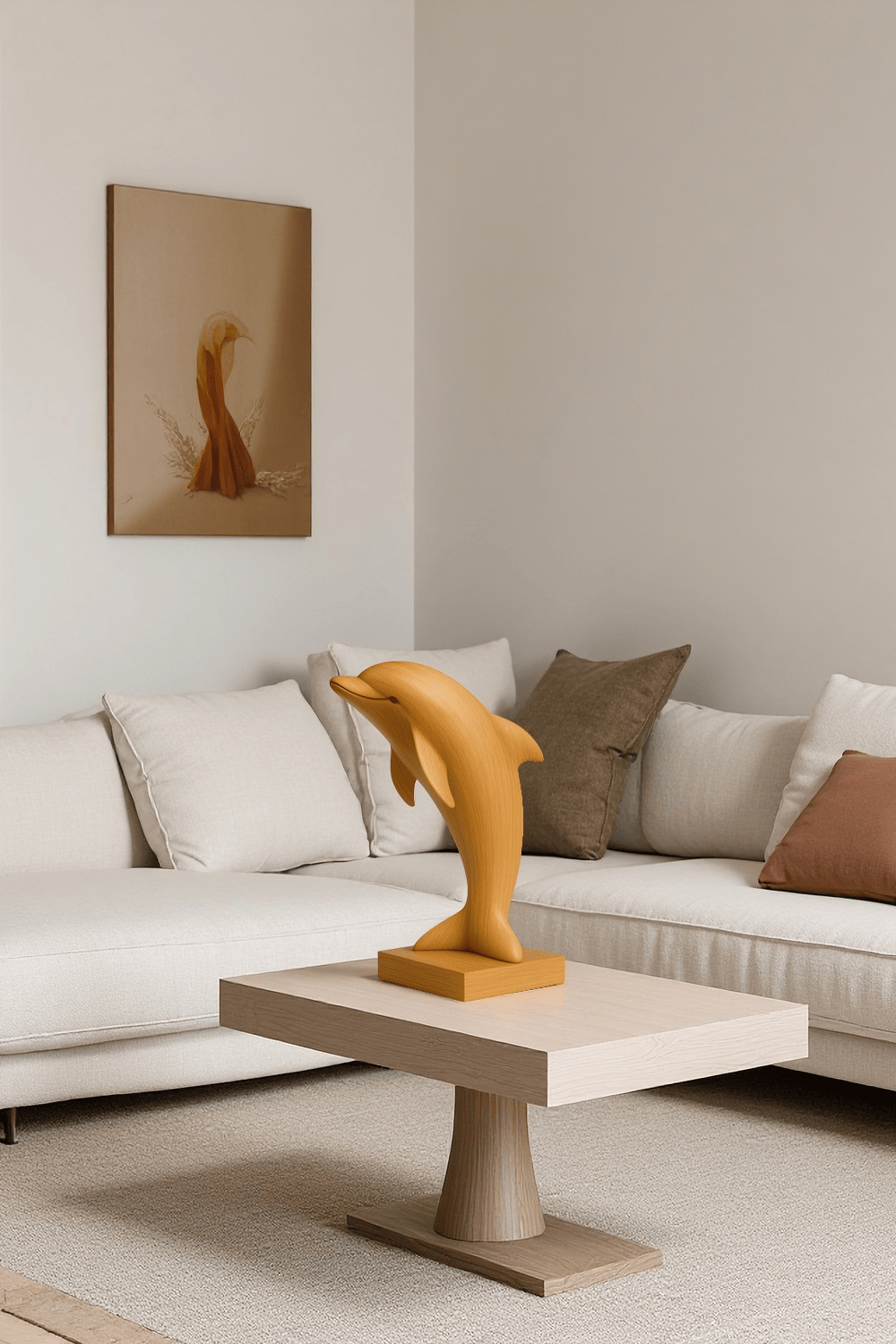 Handcrafted Wooden Dolphin Sculpture Minimalist Home Decor Ocean Art
