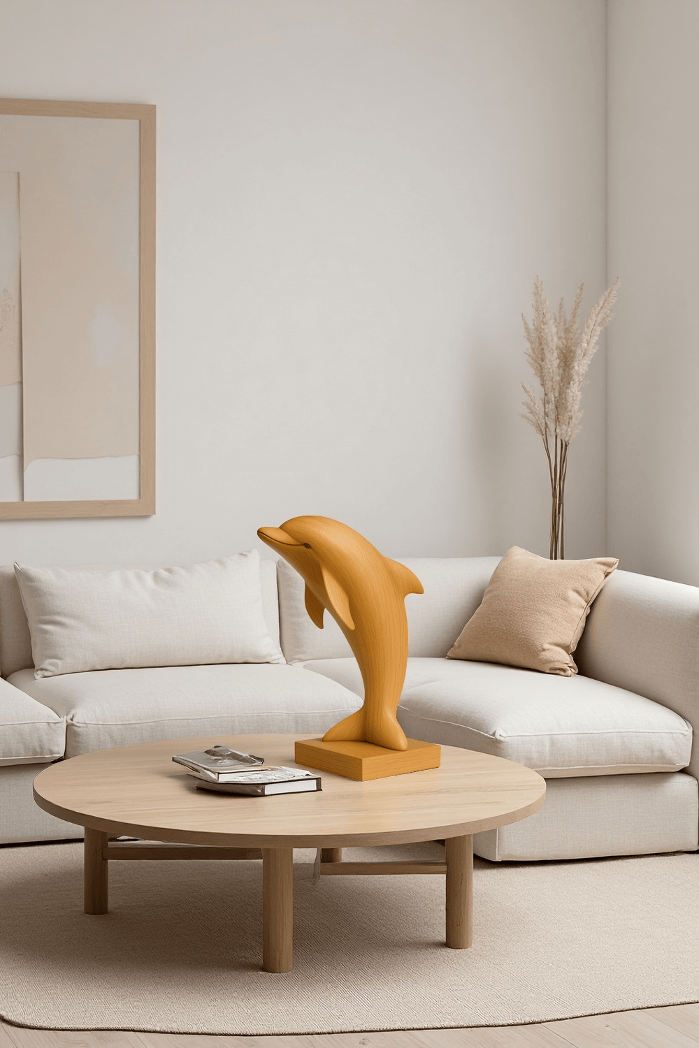 Handcrafted Wooden Dolphin Sculpture Minimalist Home Decor Ocean Art