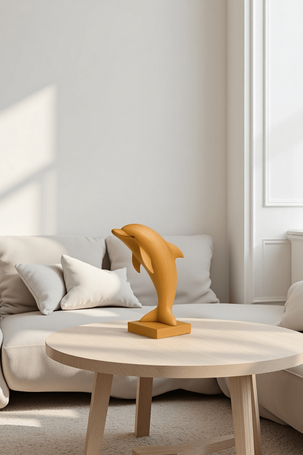 Handcrafted Wooden Dolphin Sculpture Minimalist Home Decor Ocean Art