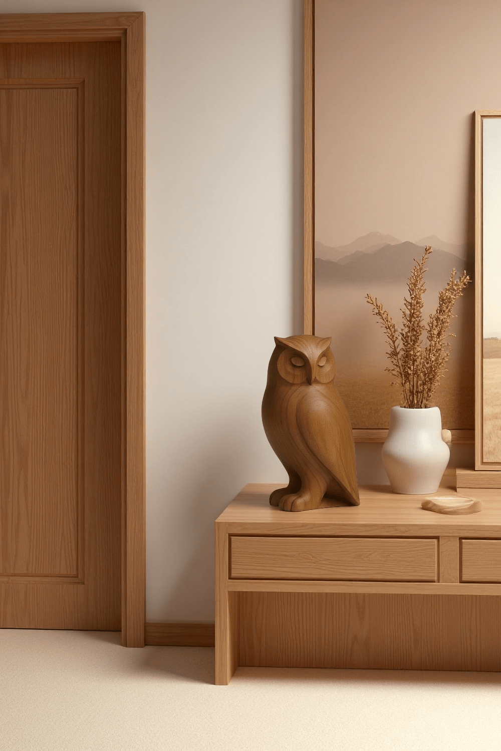 Handcrafted Wooden Owl Sculpture Rustic Home Decor Unique Handmade Art