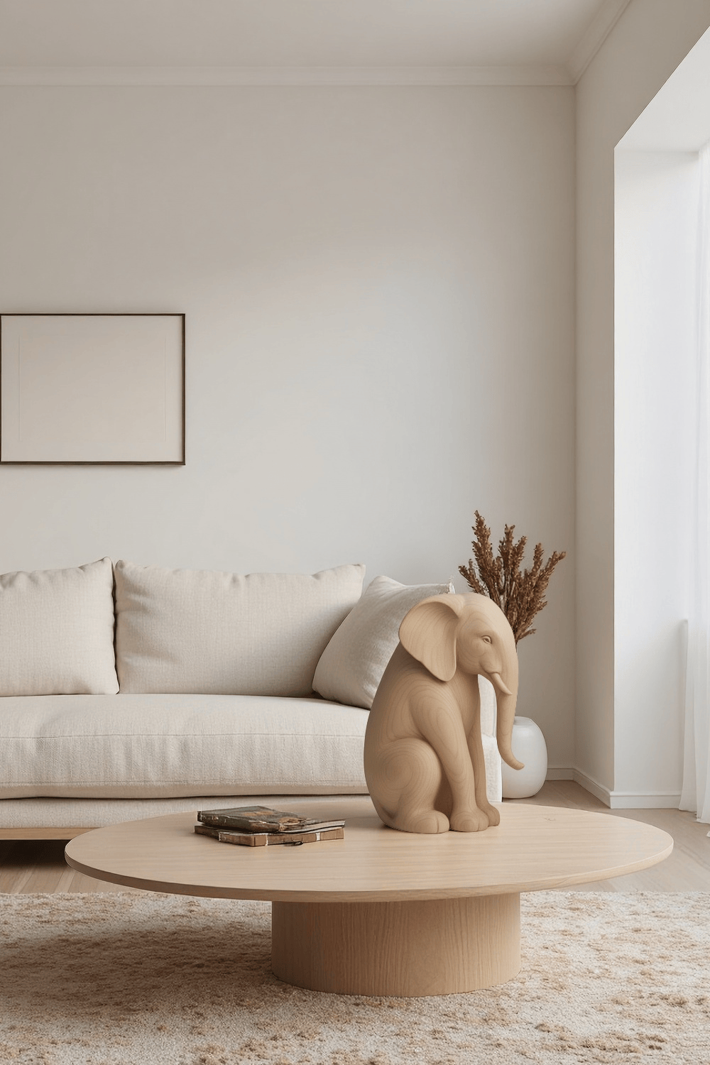Handcrafted Wooden Elephant Sculpture Minimalist Wildlife Home Decor