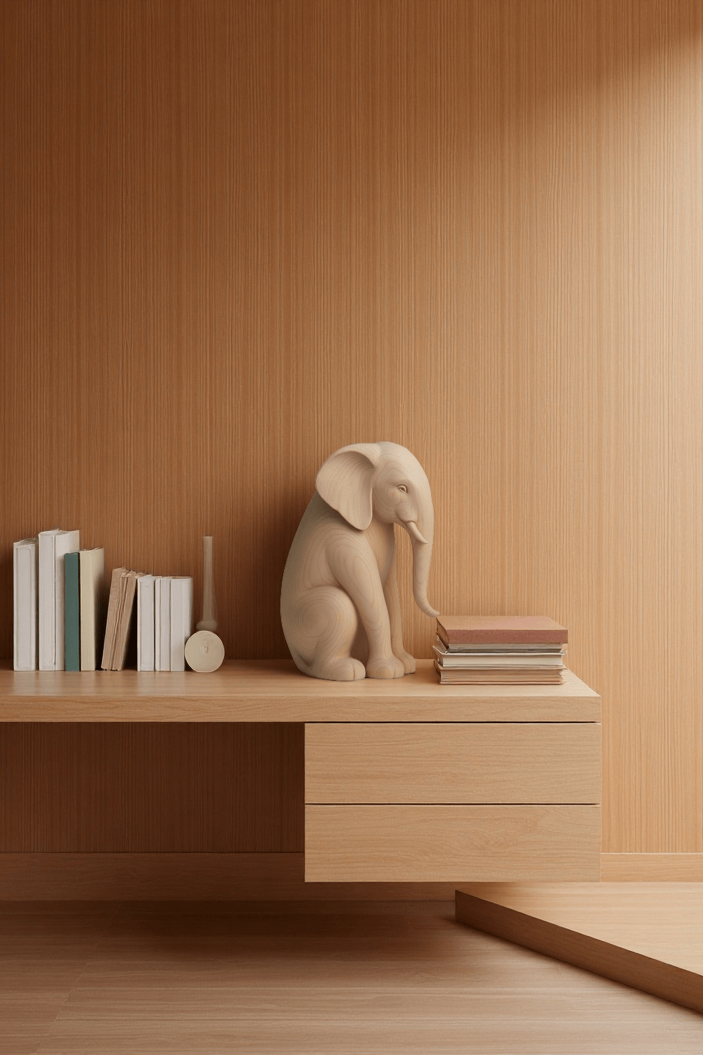 Handcrafted Wooden Elephant Sculpture Minimalist Wildlife Home Decor
