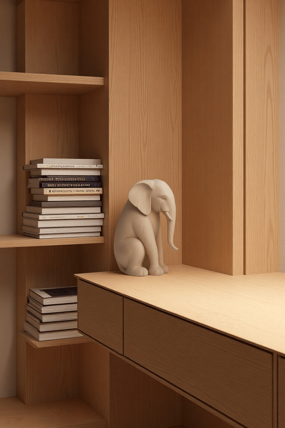 Handcrafted Wooden Elephant Sculpture Minimalist Wildlife Home Decor