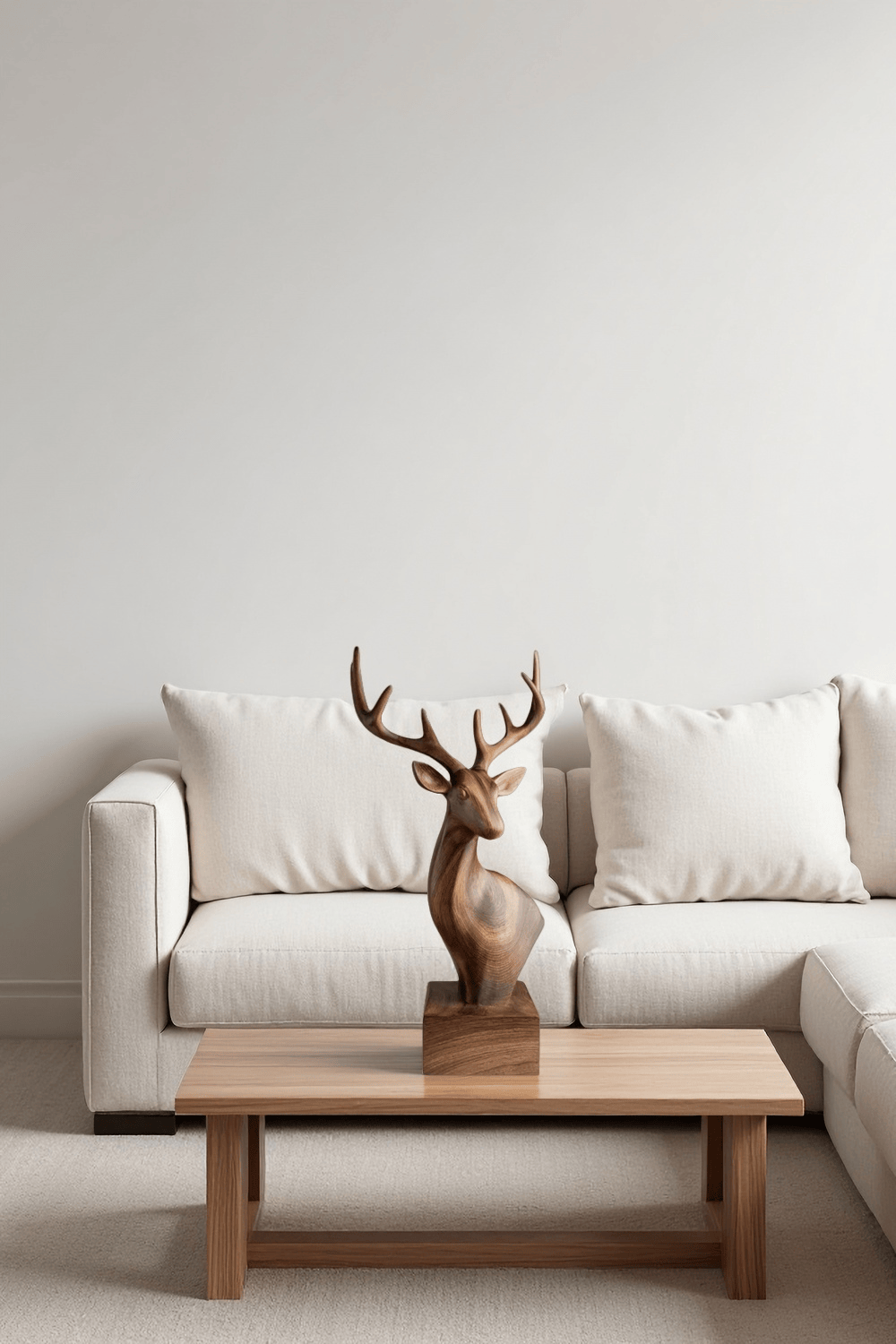 Wooden Deer Sculpture Modern Minimalist Nature Inspired Home Art Decor