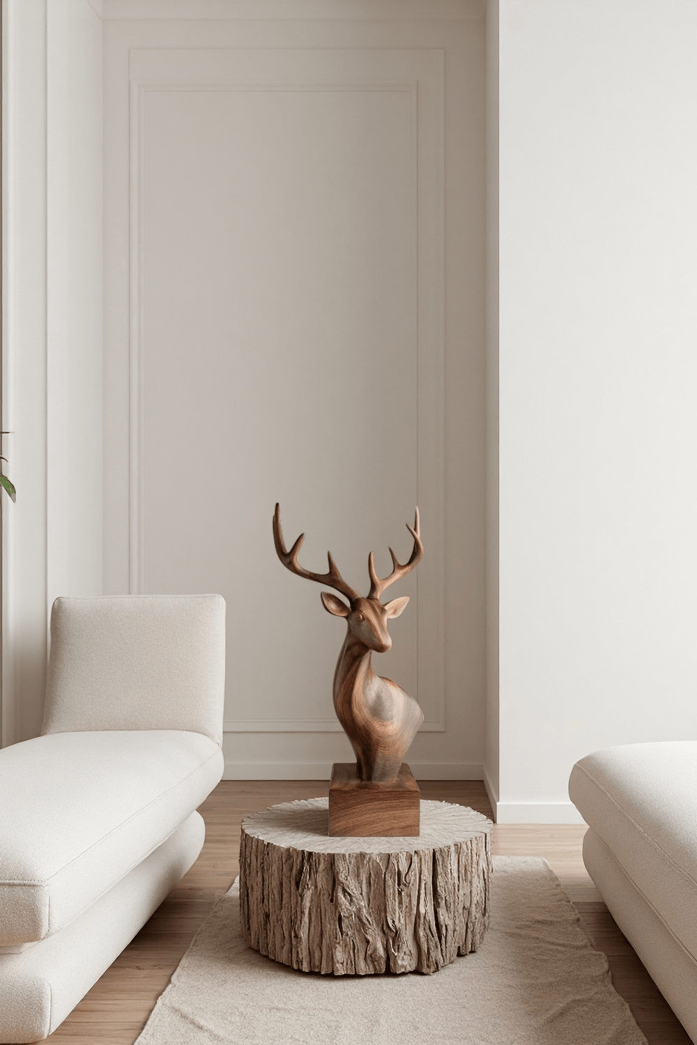 Wooden Deer Sculpture Modern Minimalist Nature Inspired Home Art Decor