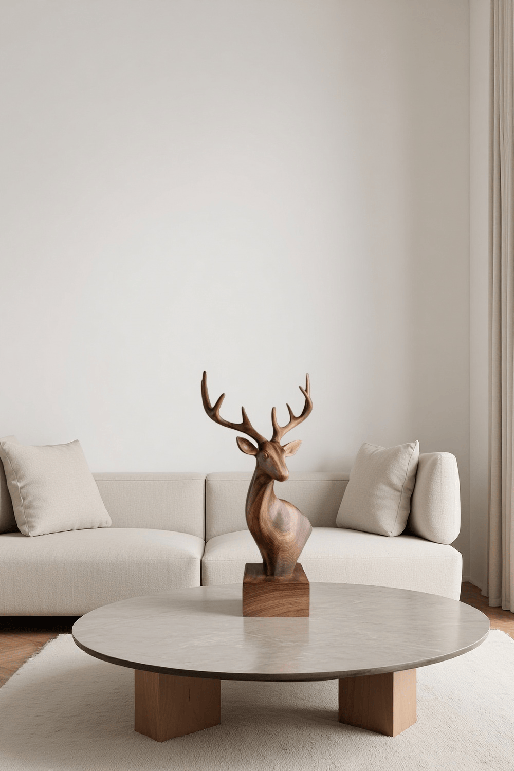 Wooden Deer Sculpture Modern Minimalist Nature Inspired Home Art Decor