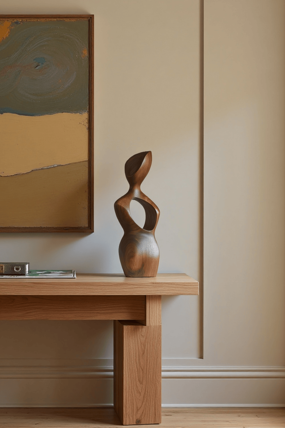 Abstract Wooden Figurine – Handcrafted Modern Wood Sculpture Decor Art