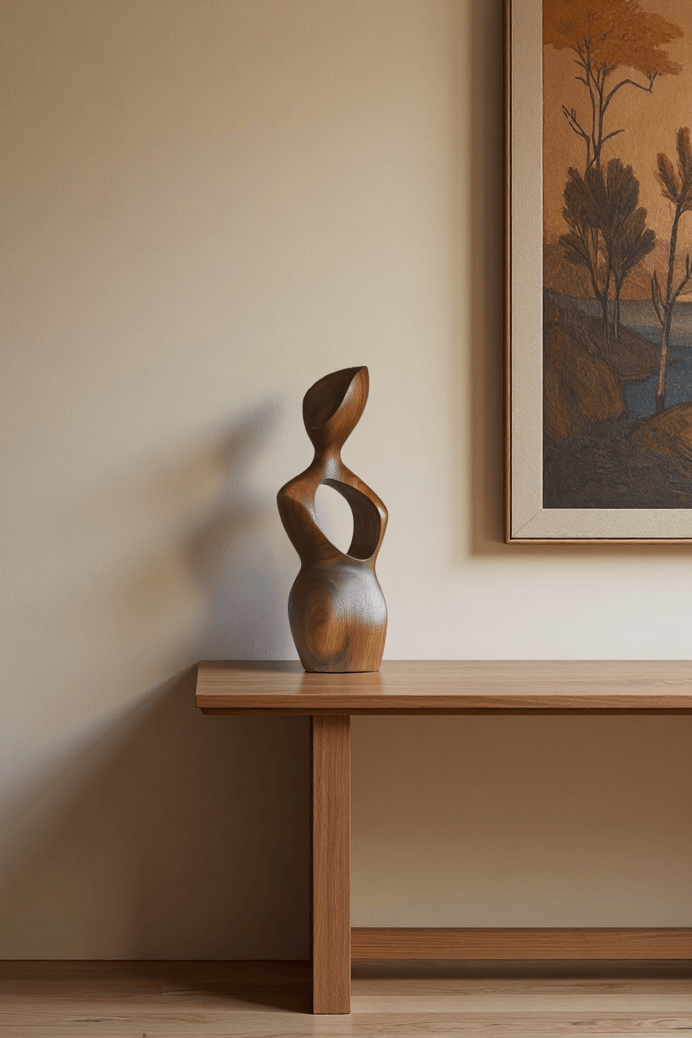 Abstract Wooden Figurine – Handcrafted Modern Wood Sculpture Decor Art