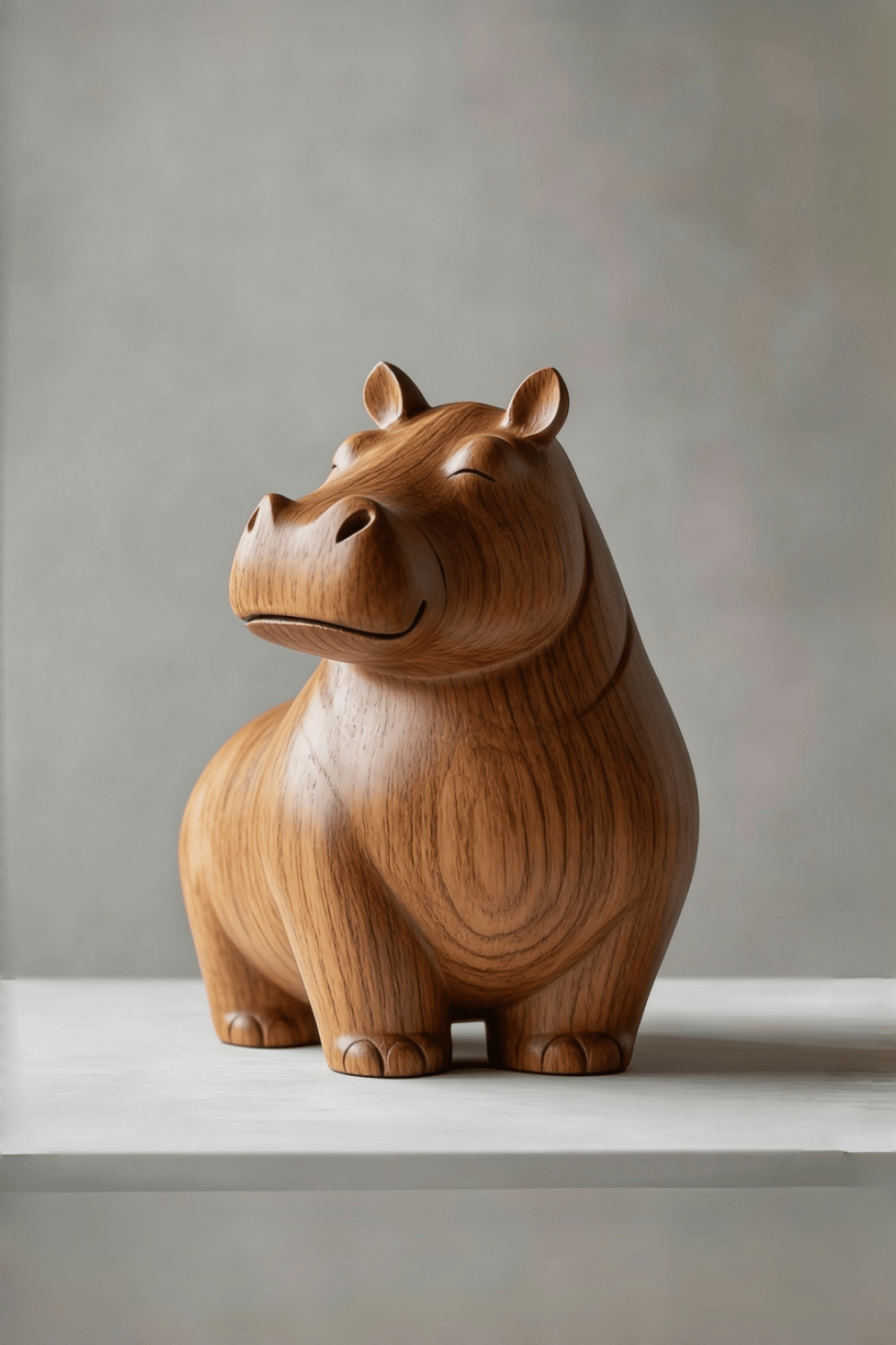 Whimsical Wood Hippo Figurine | Minimalist Animal Decor | Charming Gift Idea