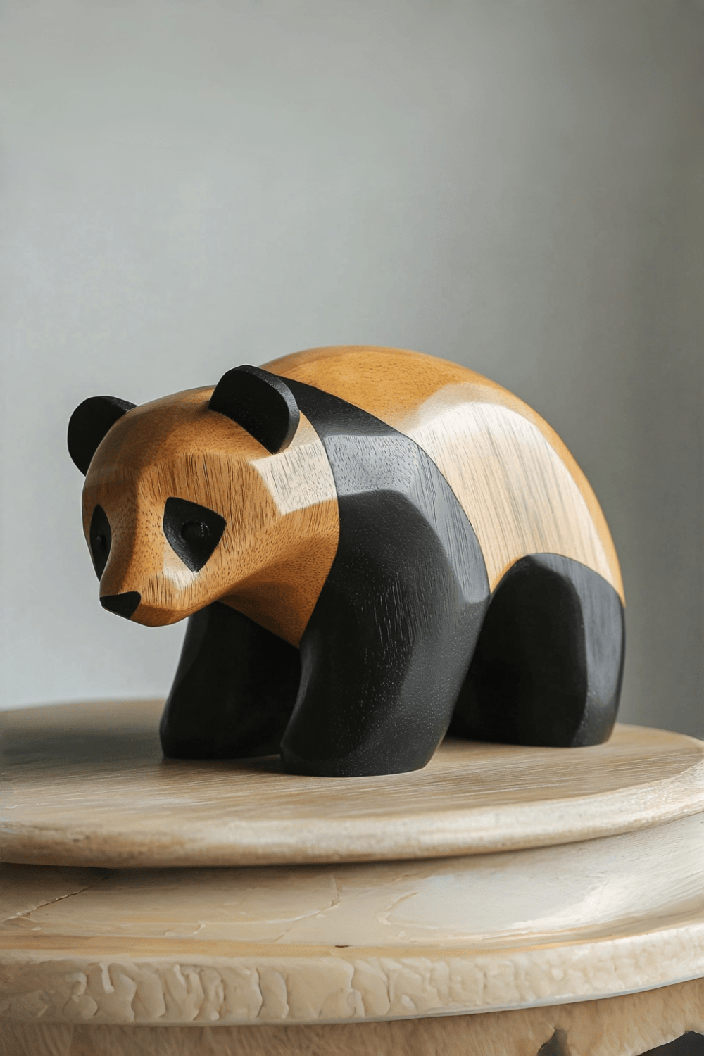 Two-Tone Wood Panda Sculpture | Playful Modernist Decor Collectible Gift