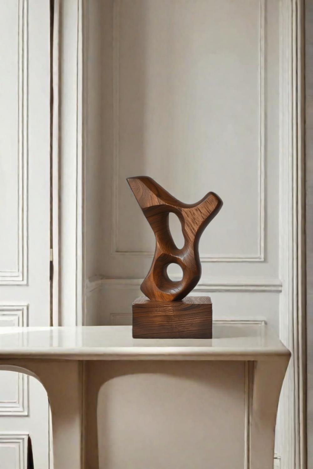 Hand Wood Carving Abstract Wooden Sculpture Geometric Wood Art Deco