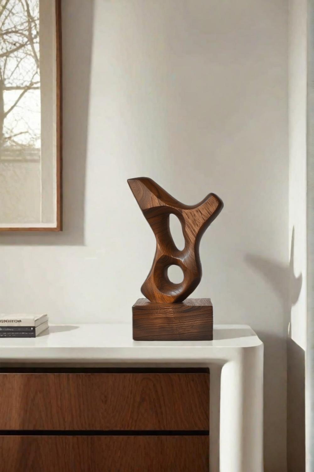 Hand Wood Carving Abstract Wooden Sculpture Geometric Wood Art Deco