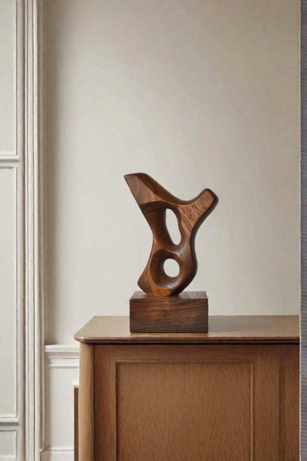Hand Wood Carving Abstract Wooden Sculpture Geometric Wood Art Deco