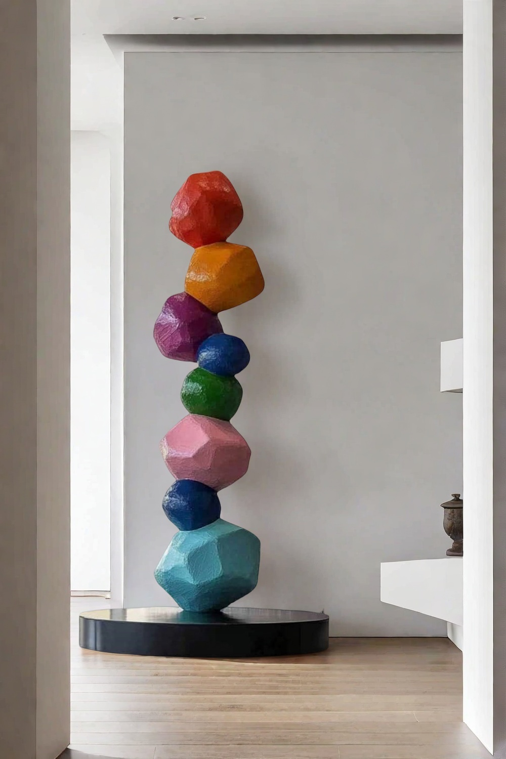 Large Polychrome Wood Sculpture Floor Sculpture Tall Wooden Sculpture Modern Home Decor