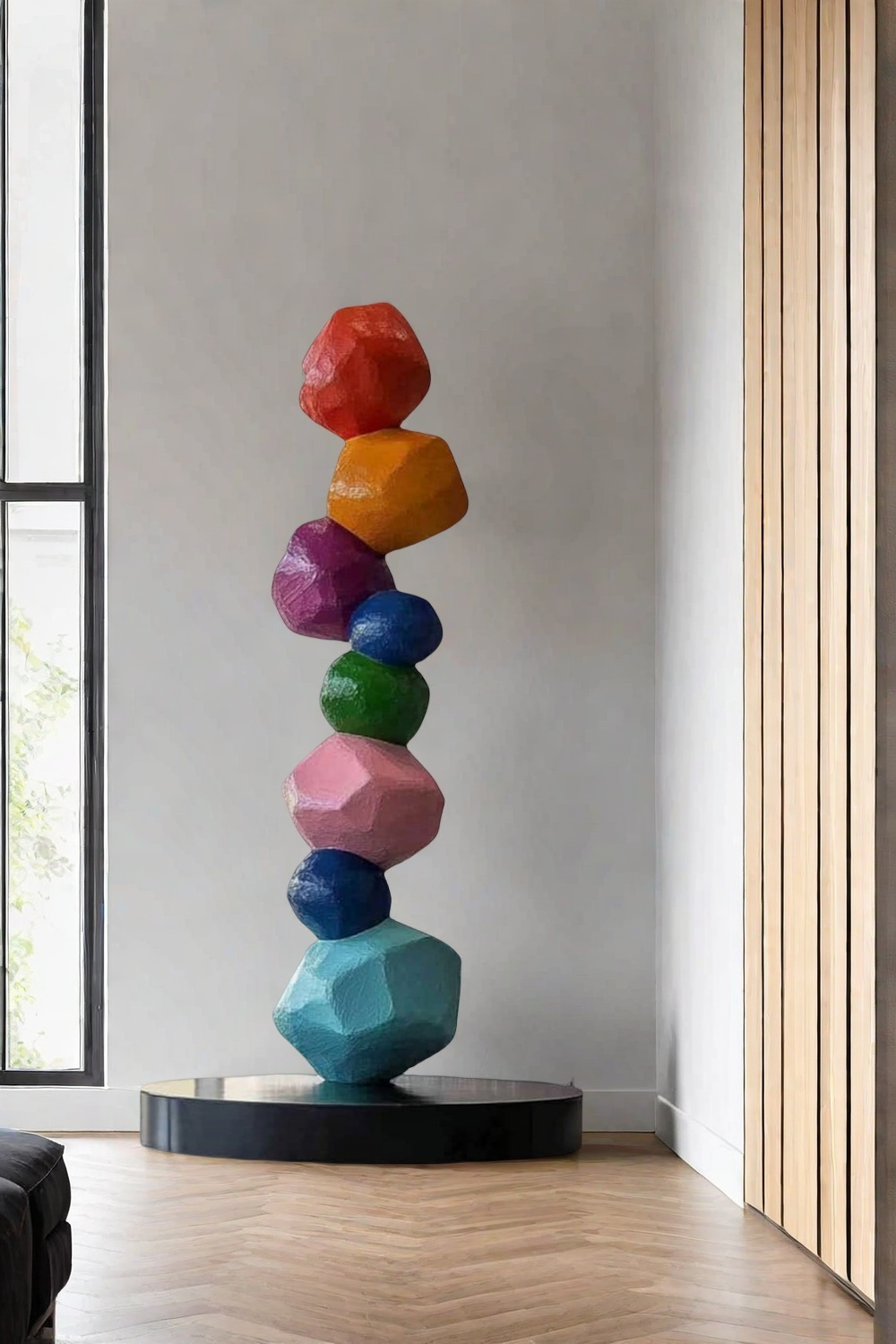 Large Polychrome Wood Sculpture Floor Sculpture Tall Wooden Sculpture Modern Home Decor
