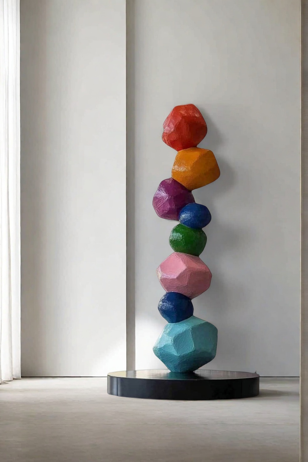 Large Polychrome Wood Sculpture Floor Sculpture Tall Wooden Sculpture Modern Home Decor