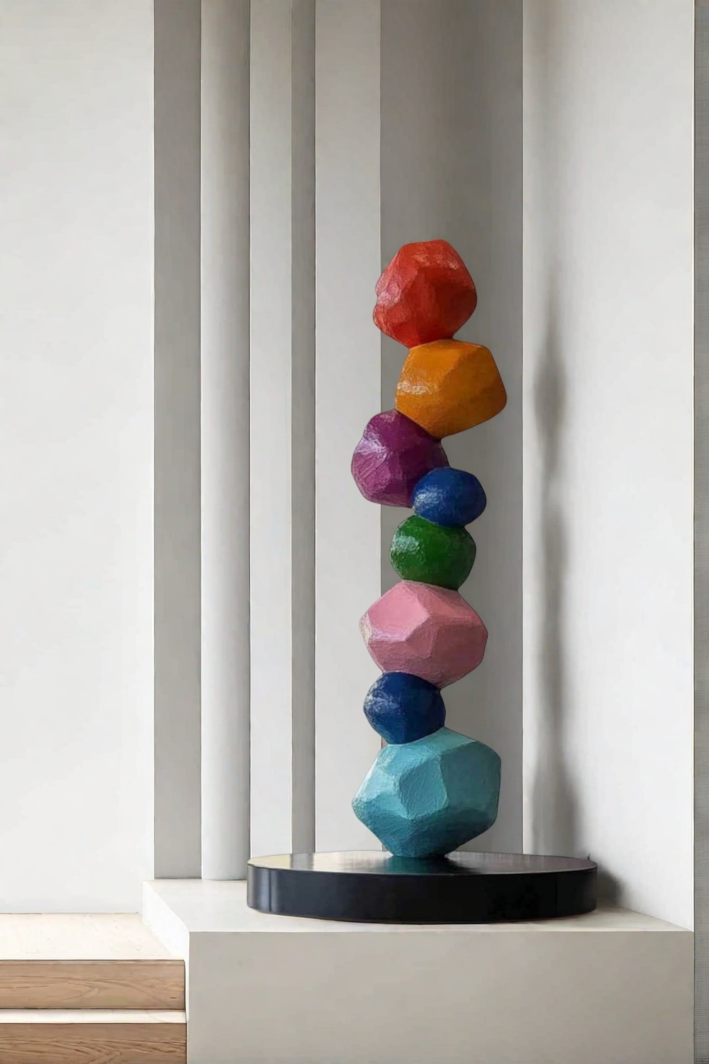 Large Polychrome Wood Sculpture Floor Sculpture Tall Wooden Sculpture Modern Home Decor