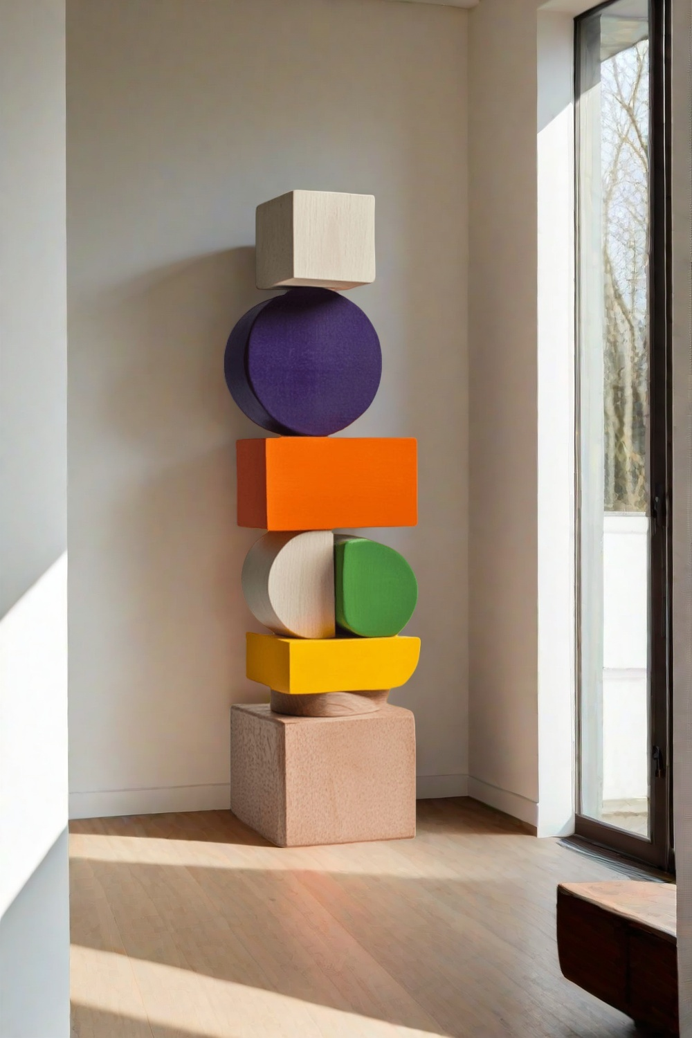 Polychrome Wood Sculpture Hand Carved Large Abstract Wooden Sculpture