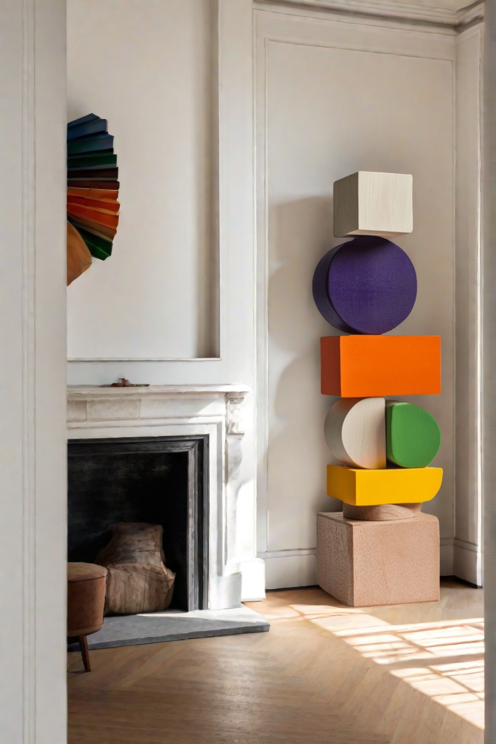 Polychrome Wood Sculpture Hand Carved Large Abstract Wooden Sculpture