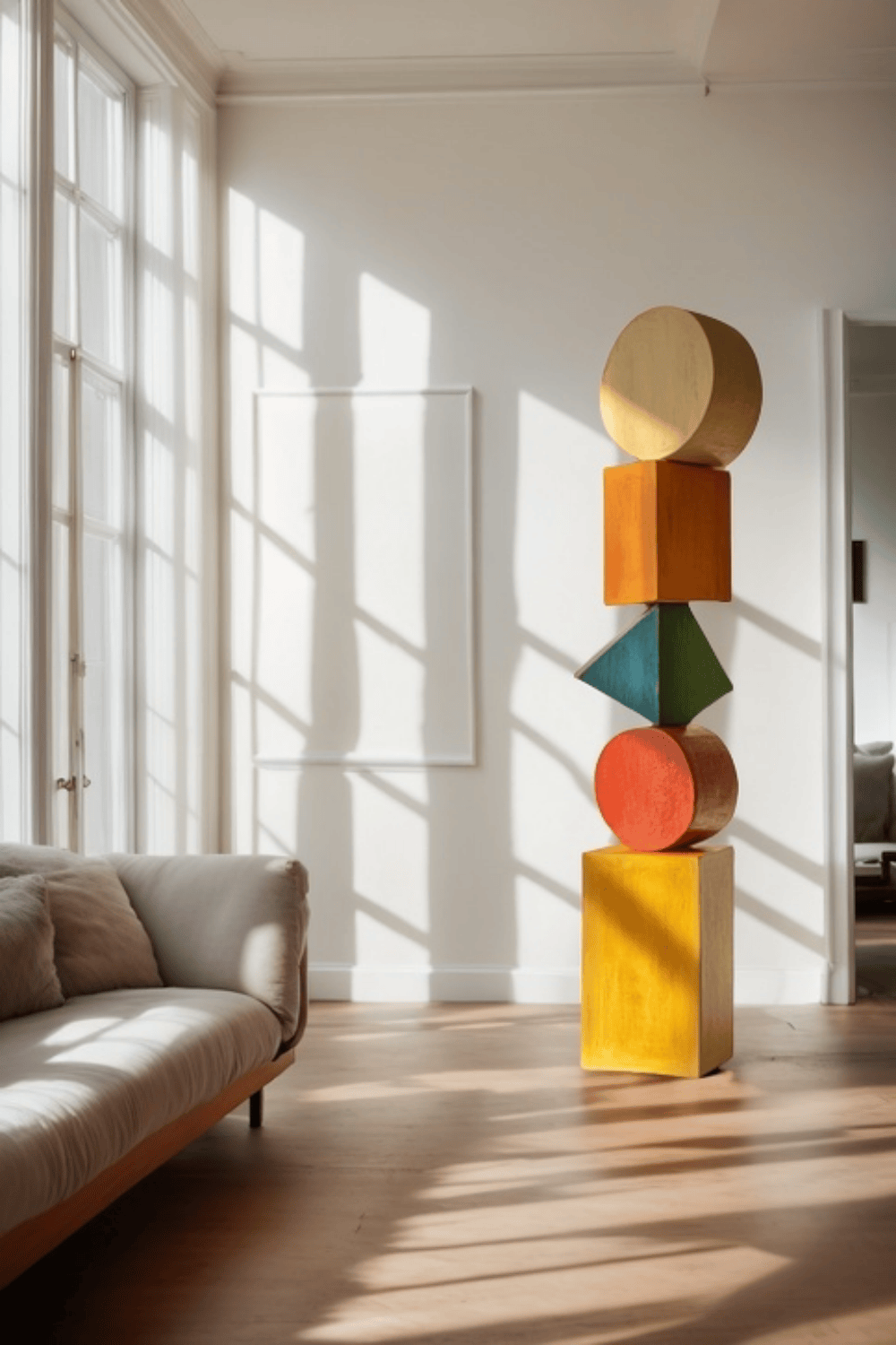 Polychrome Wood Sculpture Hand Carved Large Abstract Wooden Sculpture