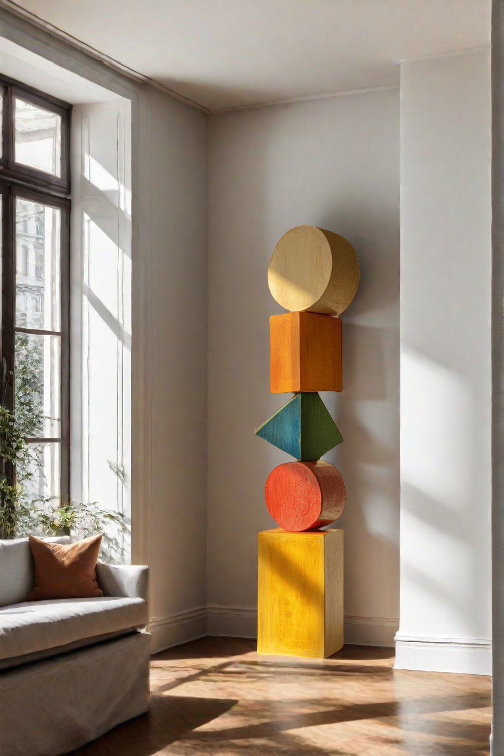 Polychrome Wood Sculpture Hand Carved Large Abstract Wooden Sculpture