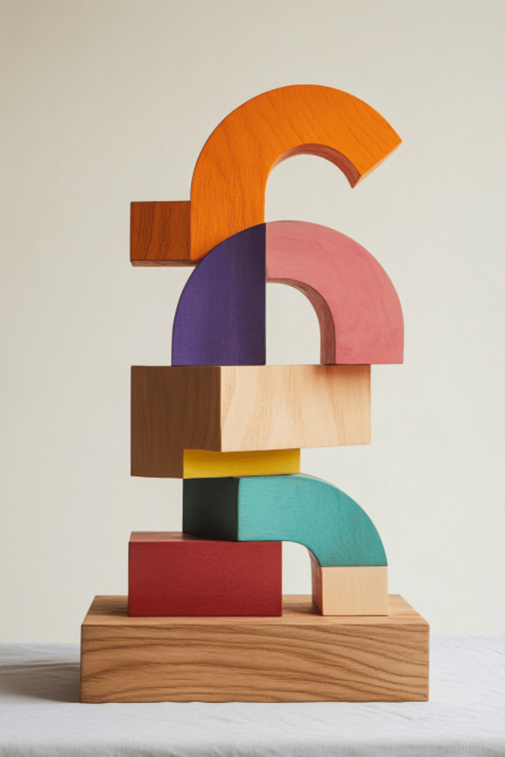 Polychrome Wood Sculpture Hand Carved Large Abstract Wooden Sculpture