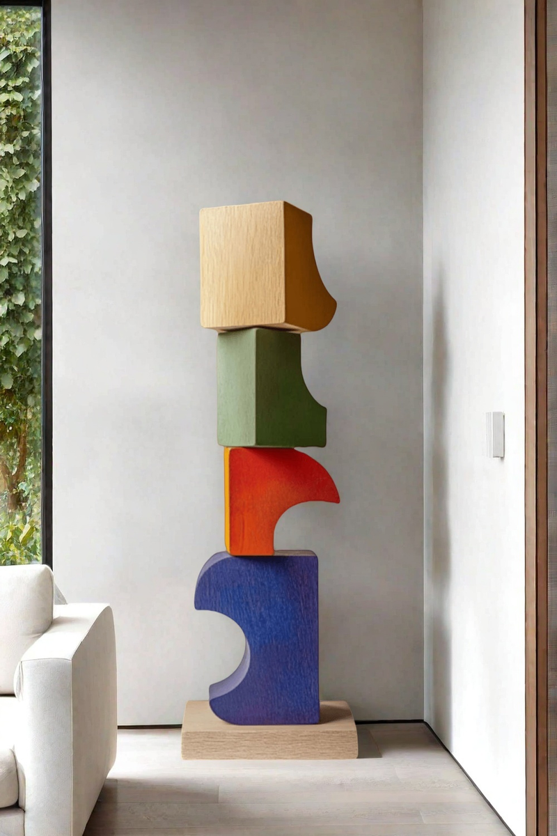 Lagre Handmade Wood Carving Sculpture Colorful Wooden Floor Sculpture