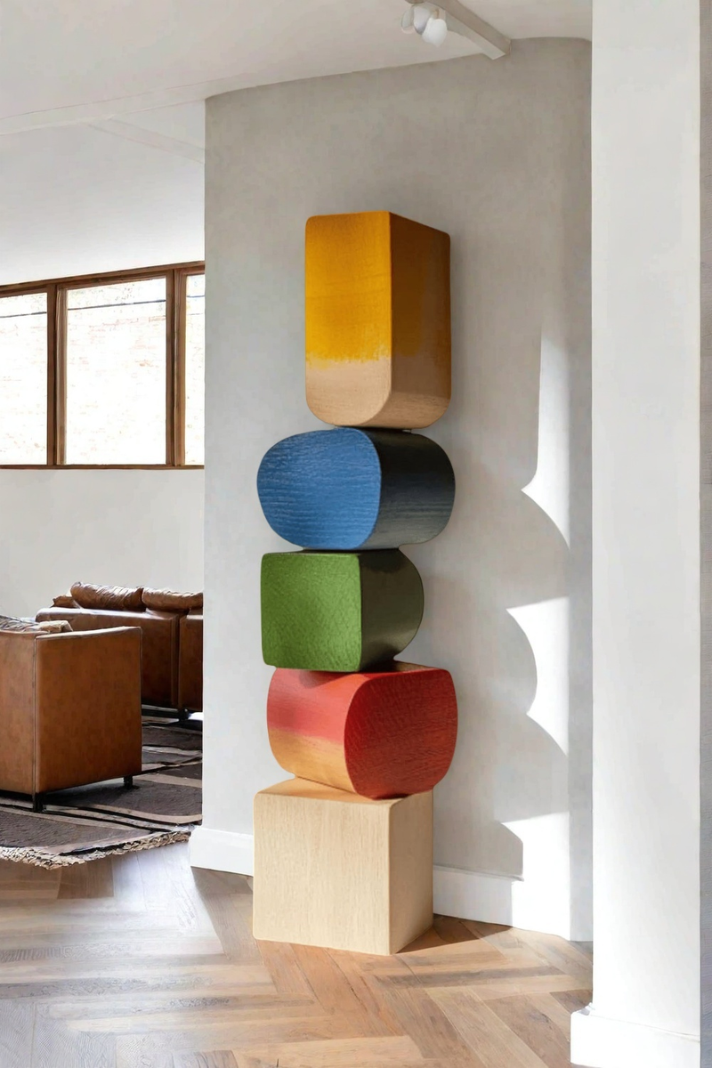 Lagre Handmade Wood Carving Sculpture Colorful Wooden Floor Sculpture