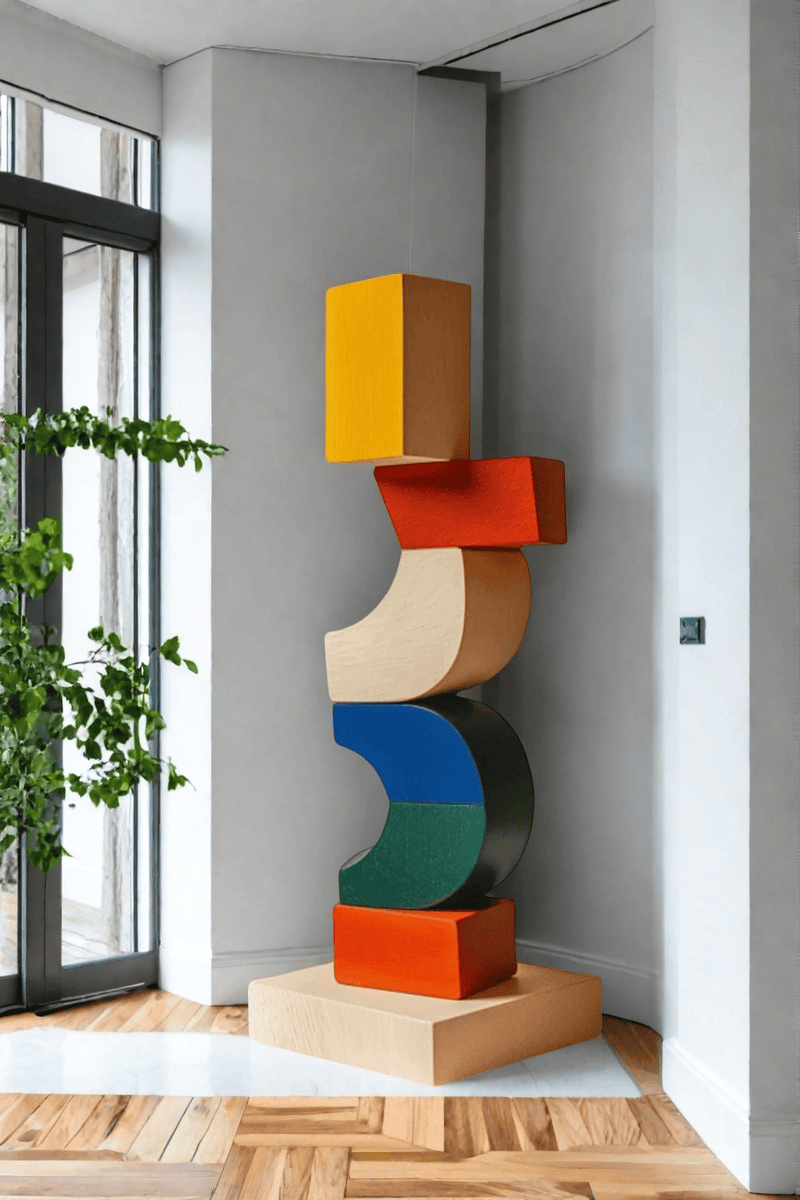 Lagre Handmade Wood Carving Sculpture Colorful Wooden Floor Sculpture