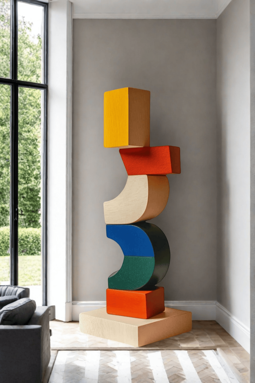 Large Handmade Wood Carving Sculpture Colorful Wooden Floor Sculpture